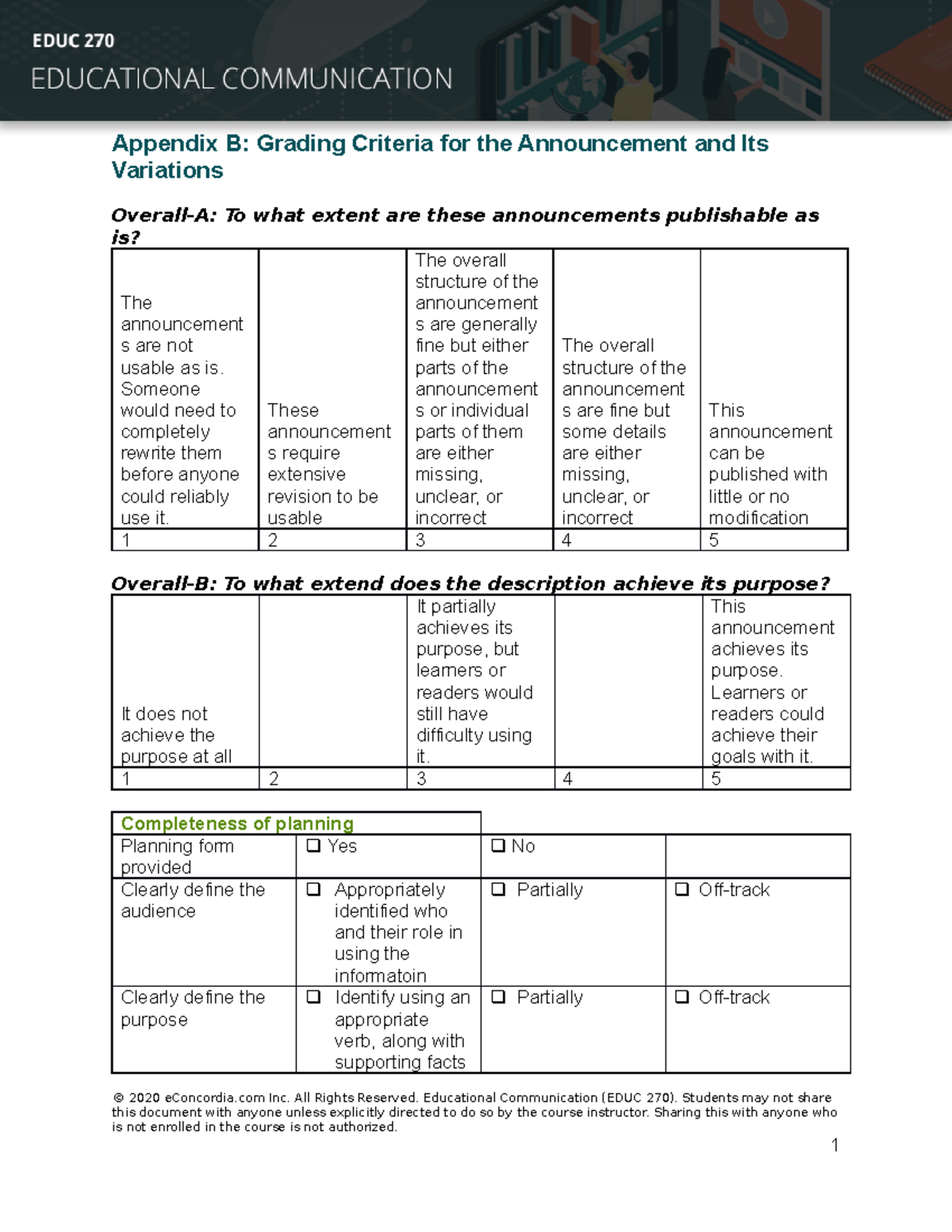 Blank Announcements Assignment Appendix B - Appendix B: Grading ...