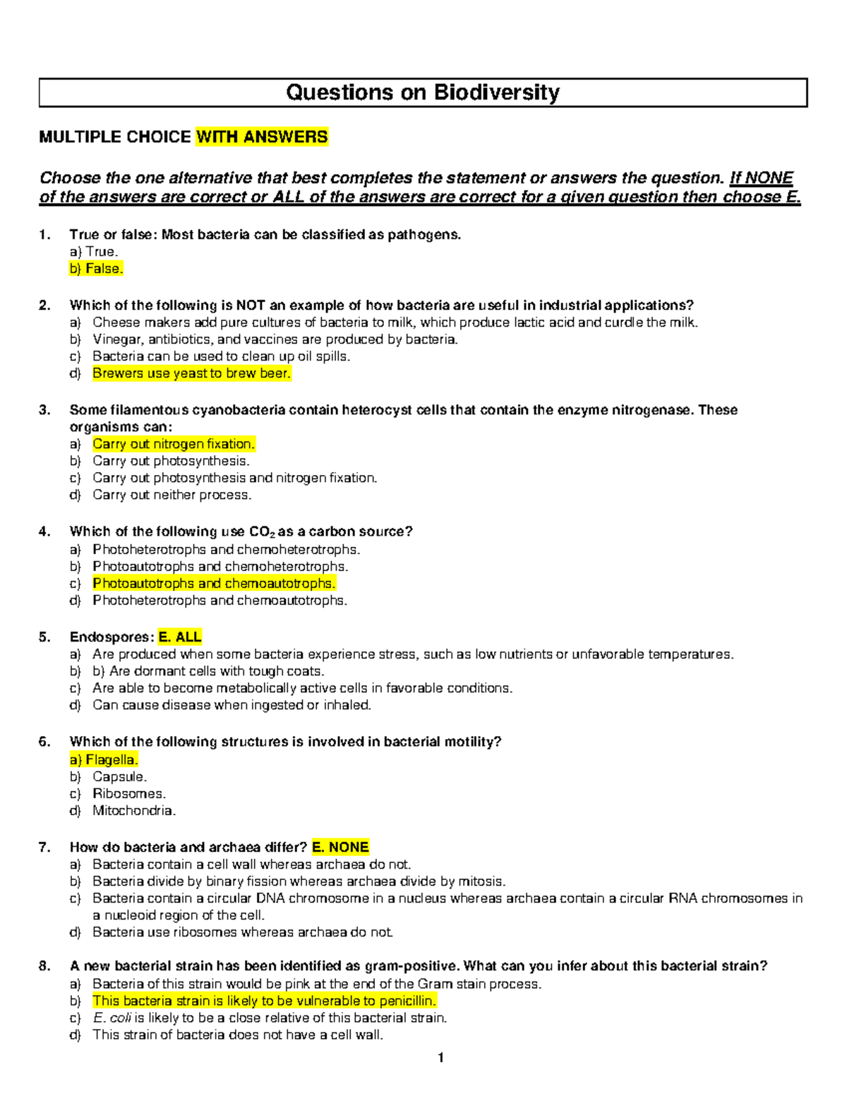 critical thinking questions on biodiversity