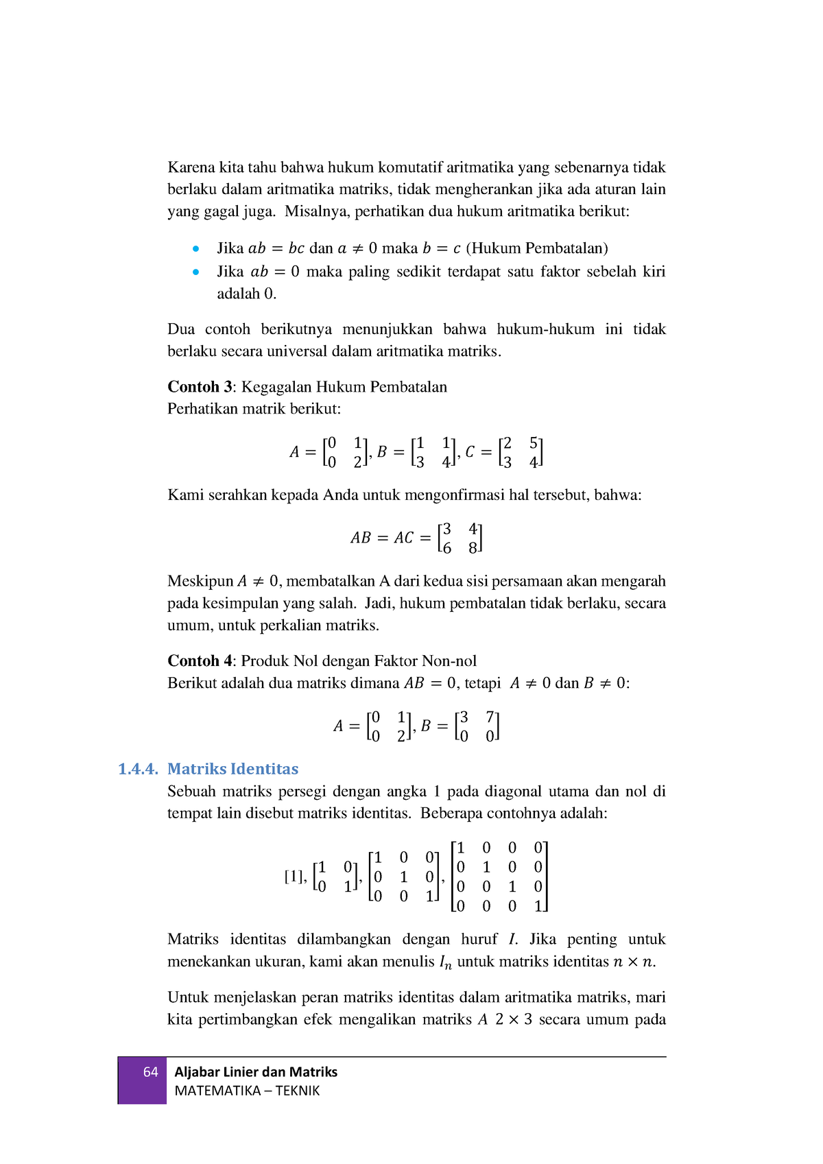 Aljabar Linier Dan Matrik Joko Soebagyo Et 64 Aljabar Linier Dan Matriks Matematika Teknik 6242