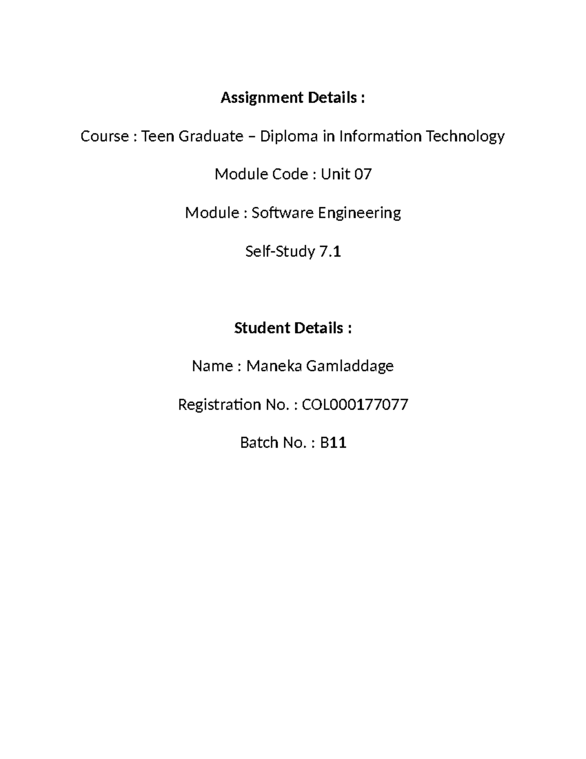 Self Study - 7 - Practice Materials - Assignment Details : Course ...