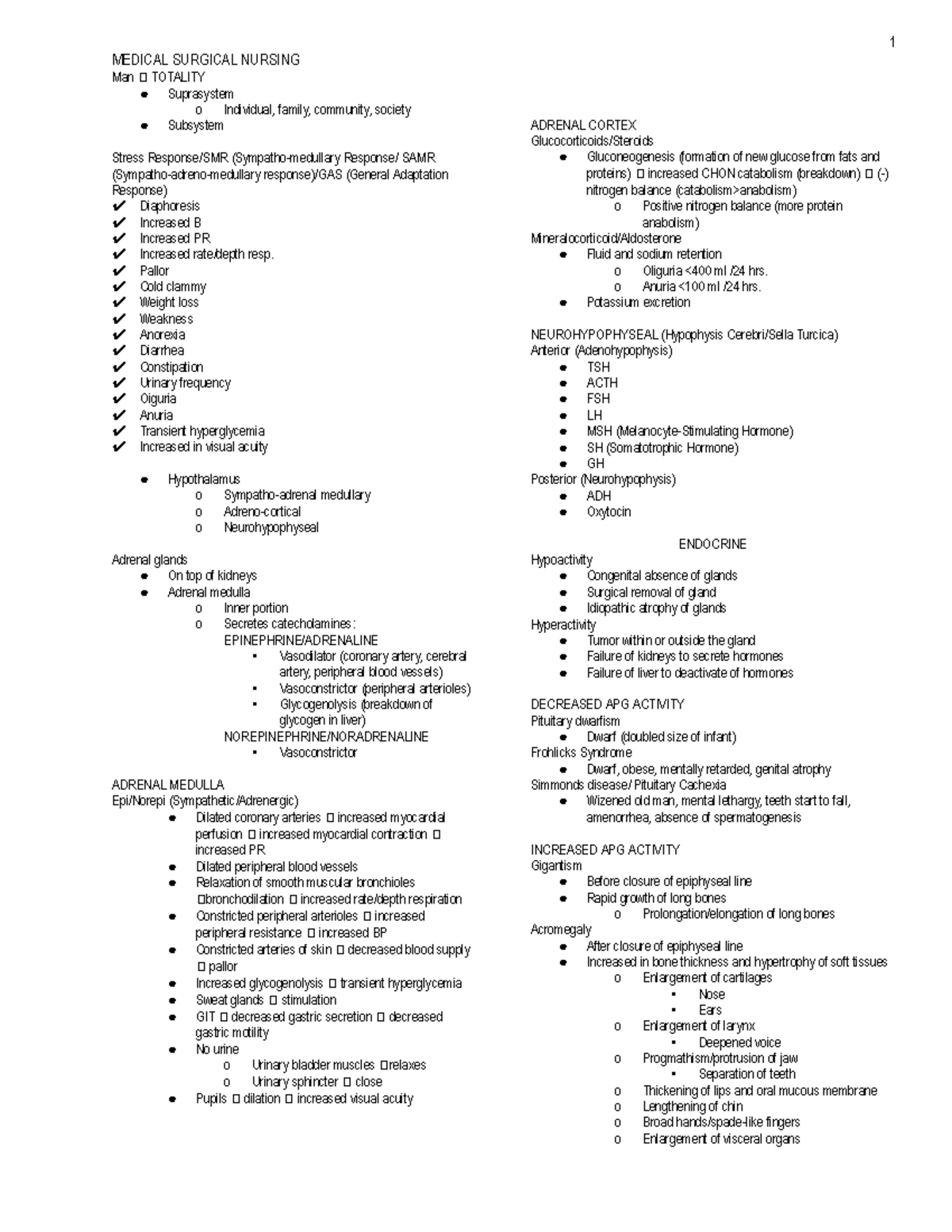 MED-SURG 1 - Notes - MEDICAL SURGICAL NURSING Man TOTALITY Suprasystem ...