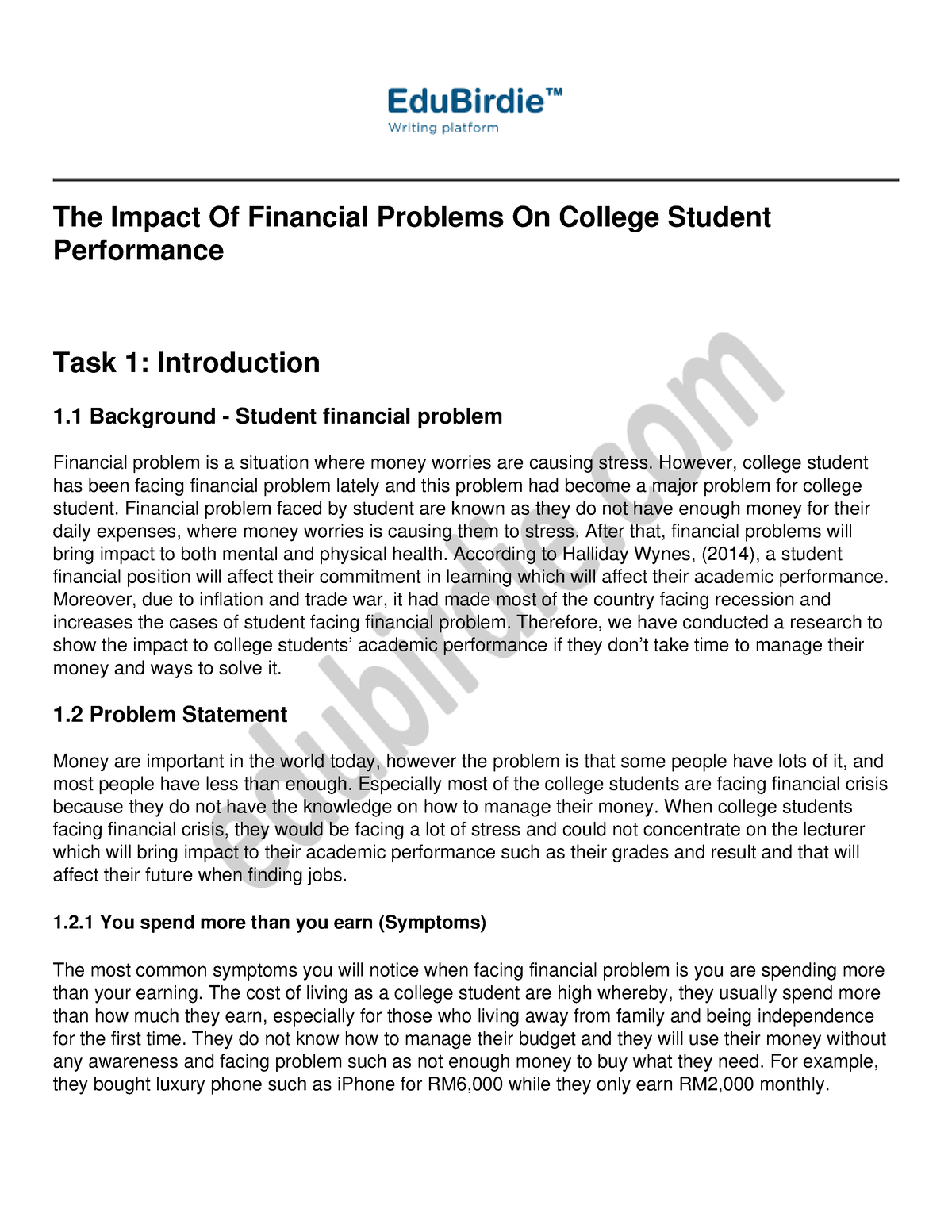 financial problem of working students research paper