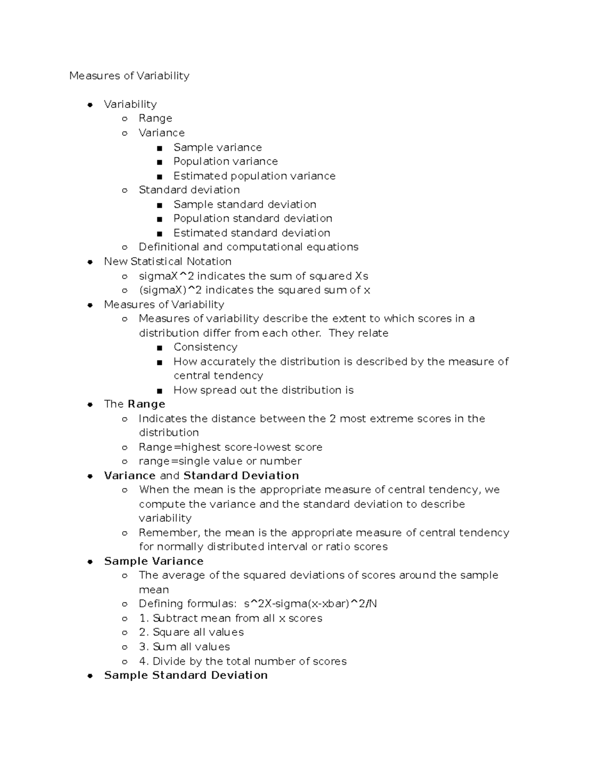 Chapter 5 Notes - Measures of variability - Measures of Variability ...