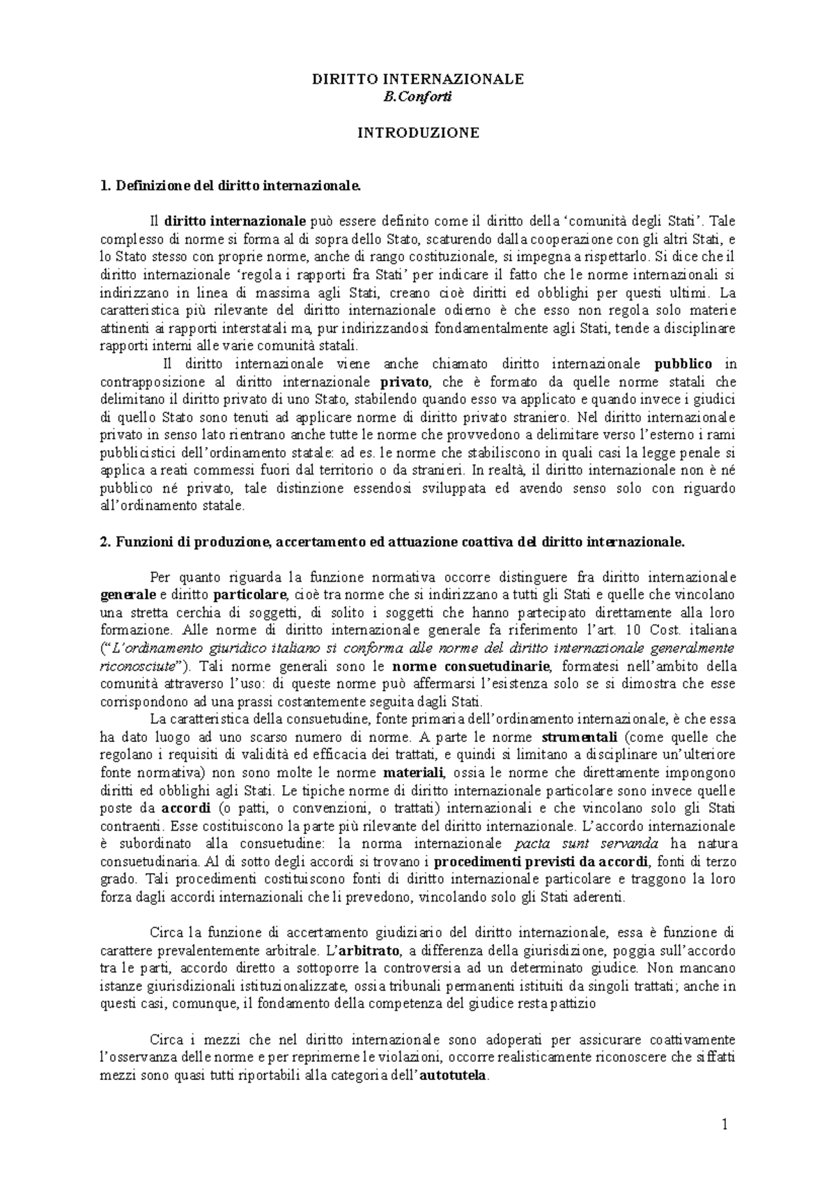 Riassunto Diritto Internazionale Conforti - DIRITTO INTERNAZIONALE B ...