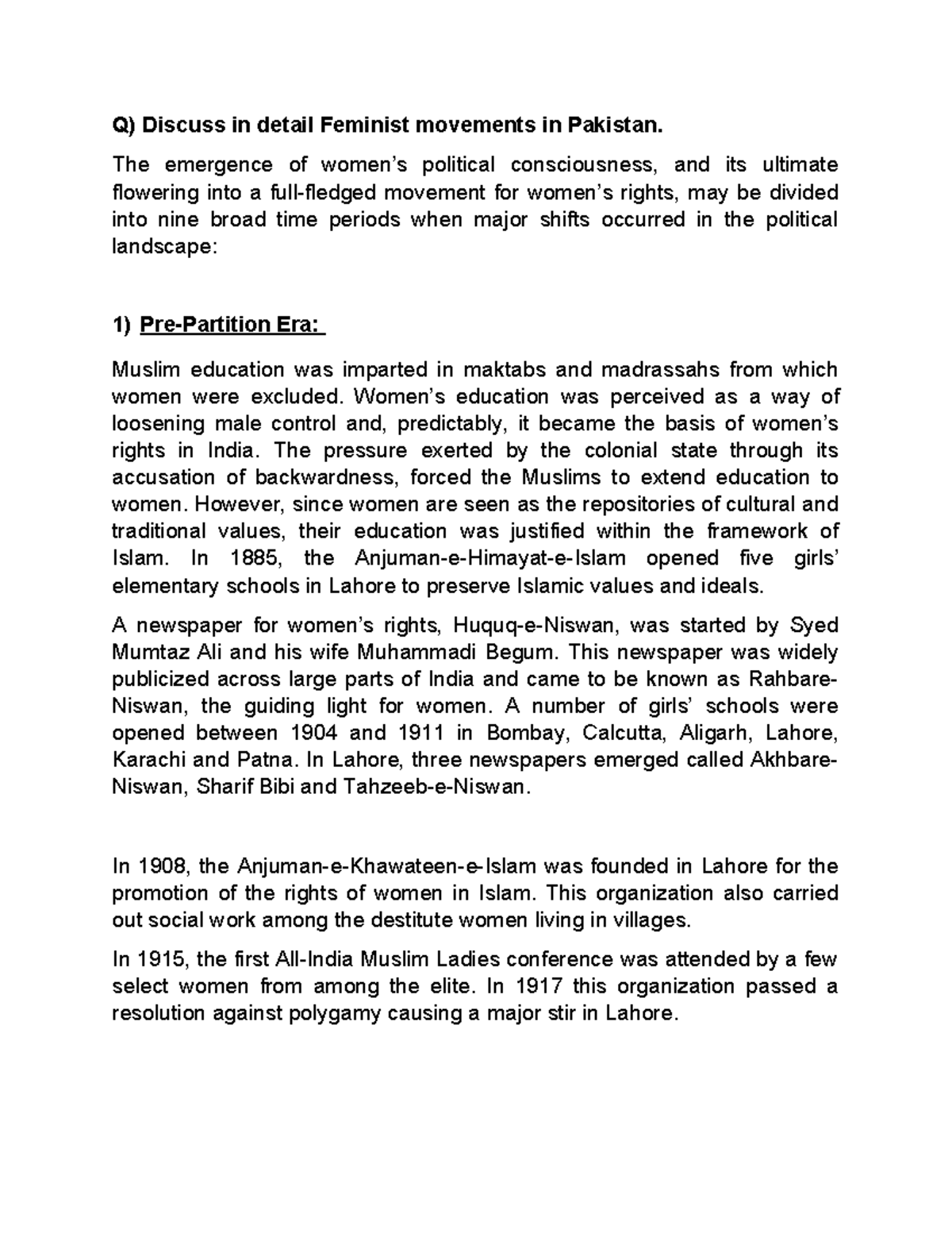 Feminist Movement in Pakistan - The emergence of women’s political ...