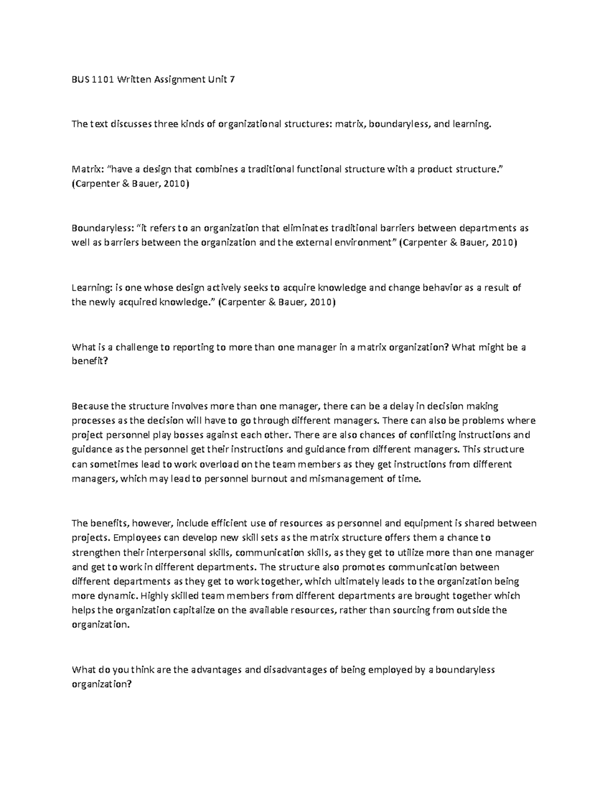 BUS 1101 Written Assignment Unit 7 - Matrix: “have a design that ...
