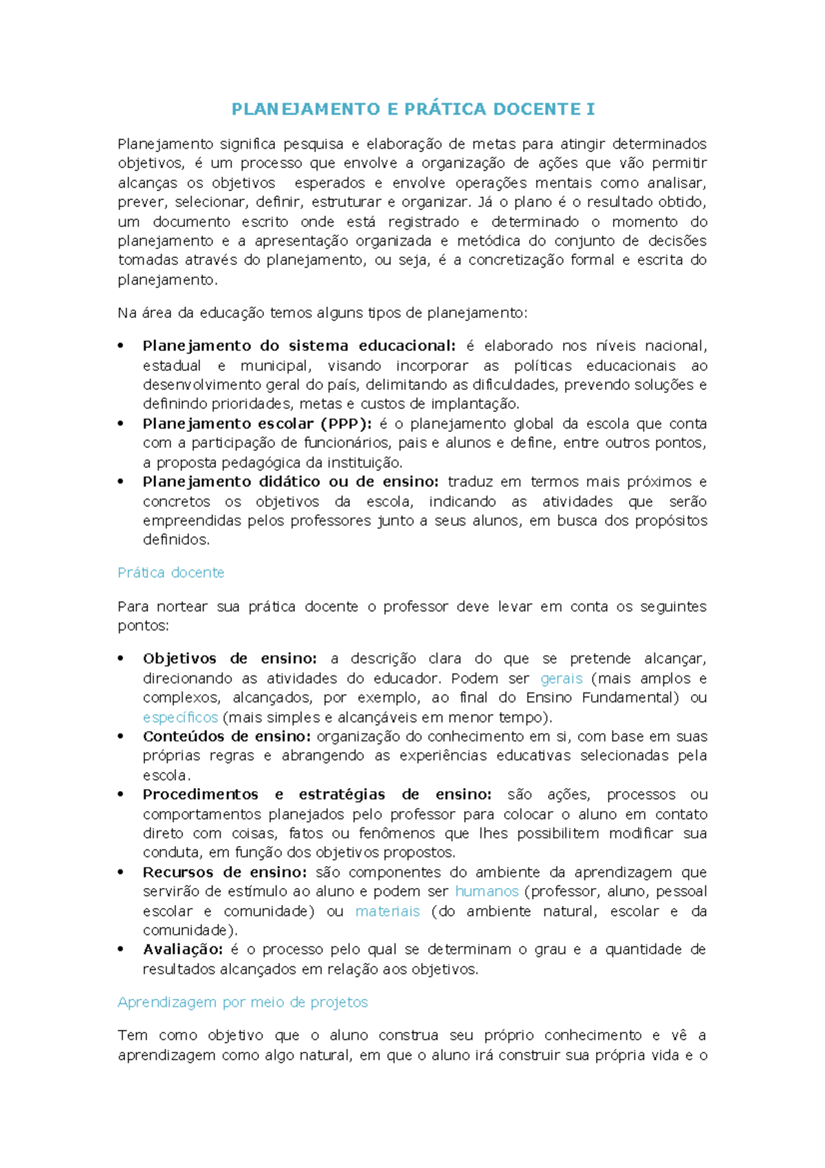 Planejamento e Prática Docente - PLANEJAMENTO E DOCENTE I Planejamento ...