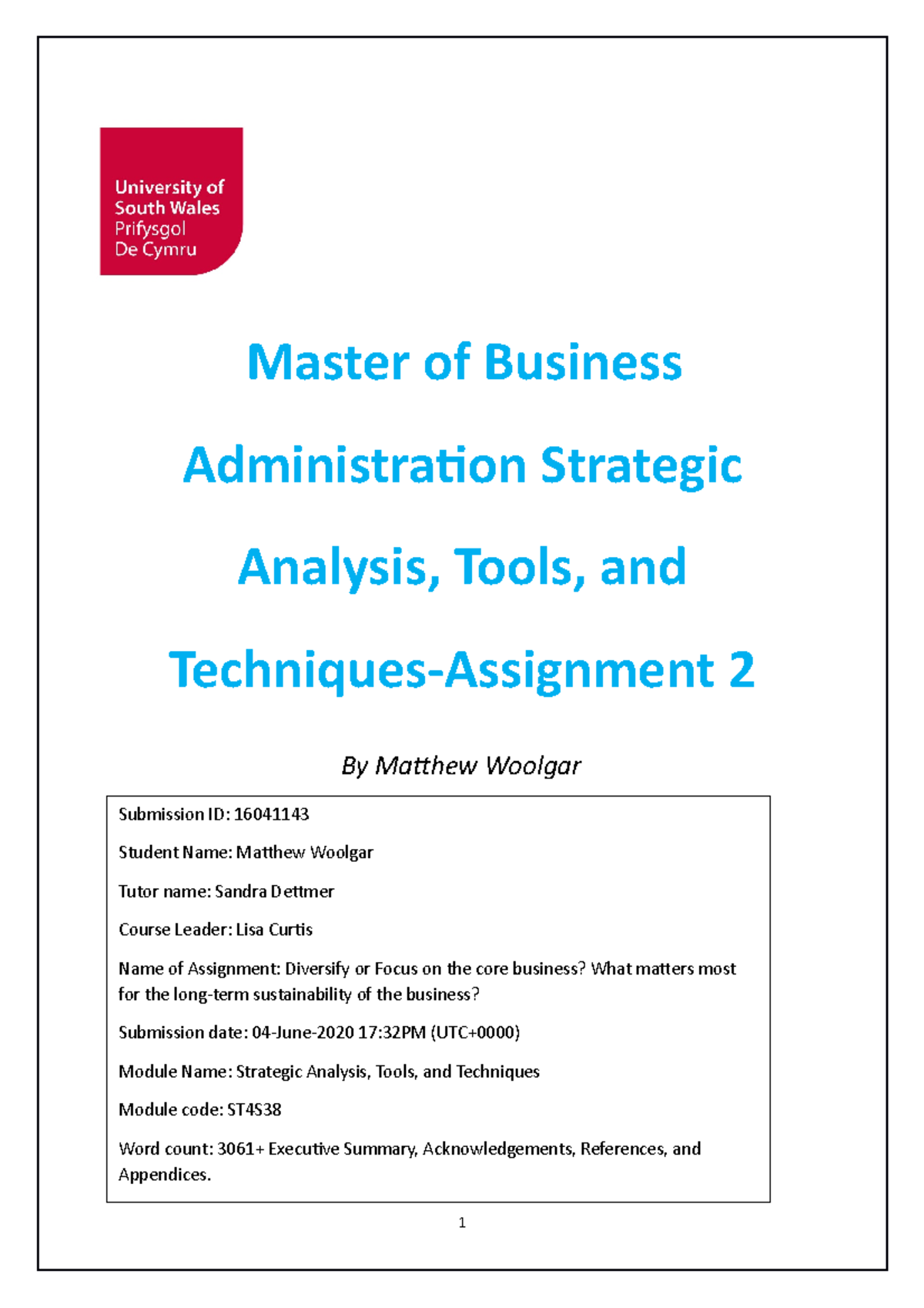 Masters Of Business-Administration- Strategic Analysis And Tools And ...