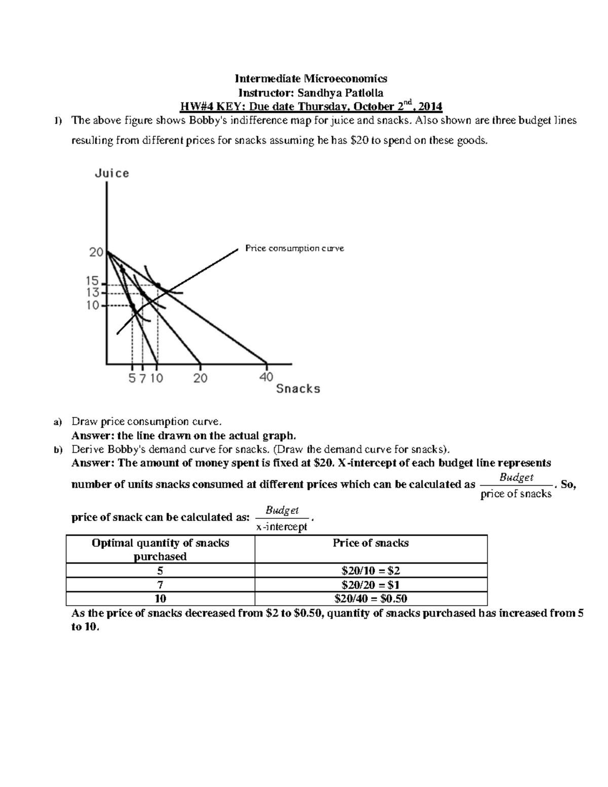 ECON 301 Fall 2014 HW4 KEY - Intermediate Microeconomics Instructor ...