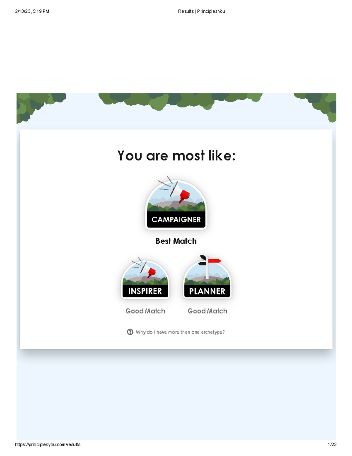 Results Principles You You are most like Best Match Good