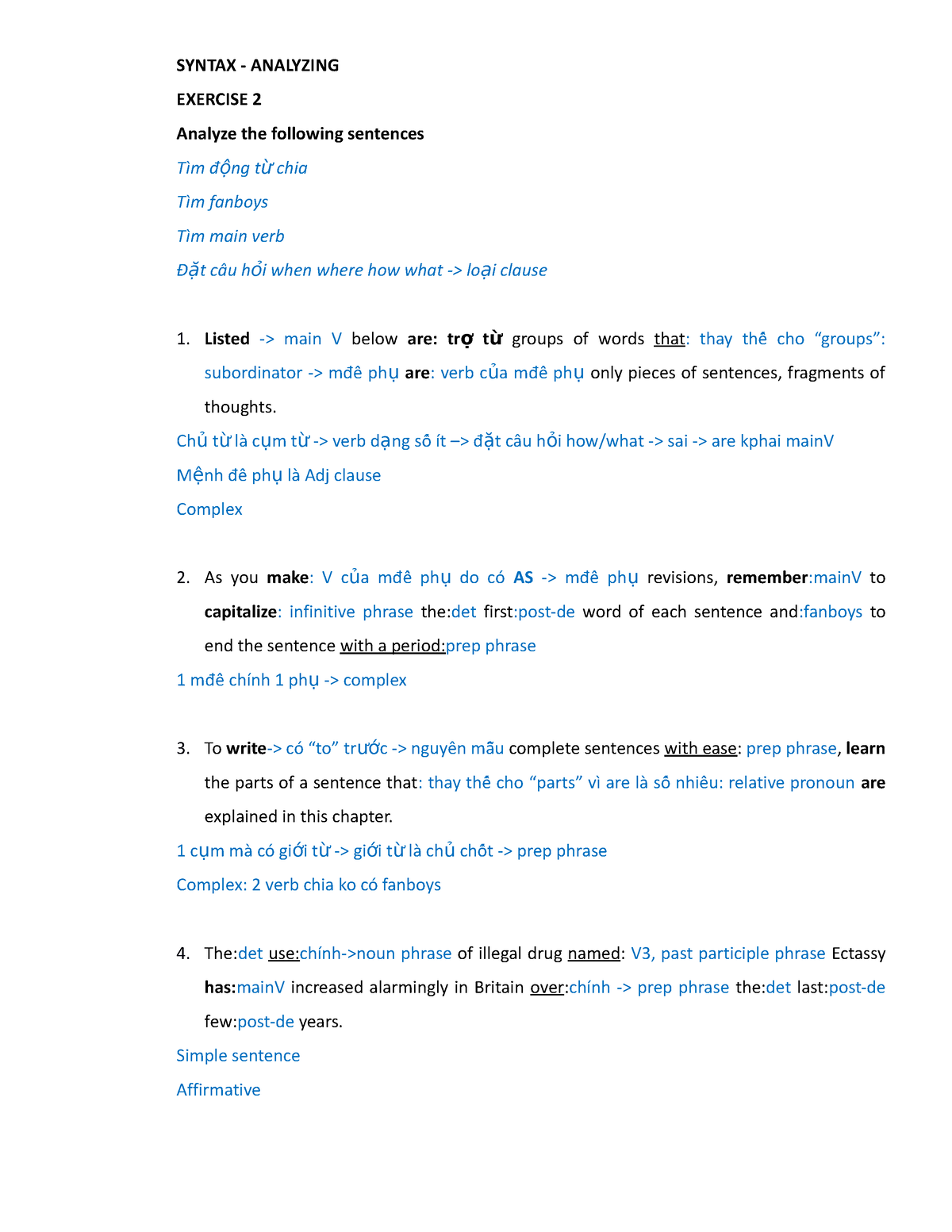 Syntax Exercise 2 - Syntax - Analyzing Exercise 2 Analyze The Following 