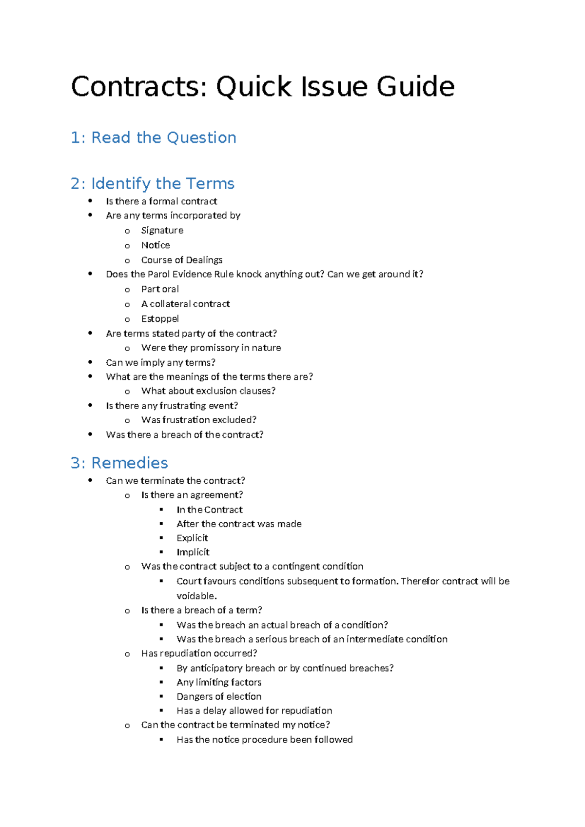 Quick Exam Guide - Contracts: Quick Issue Guide 1: Read the Question 2 ...