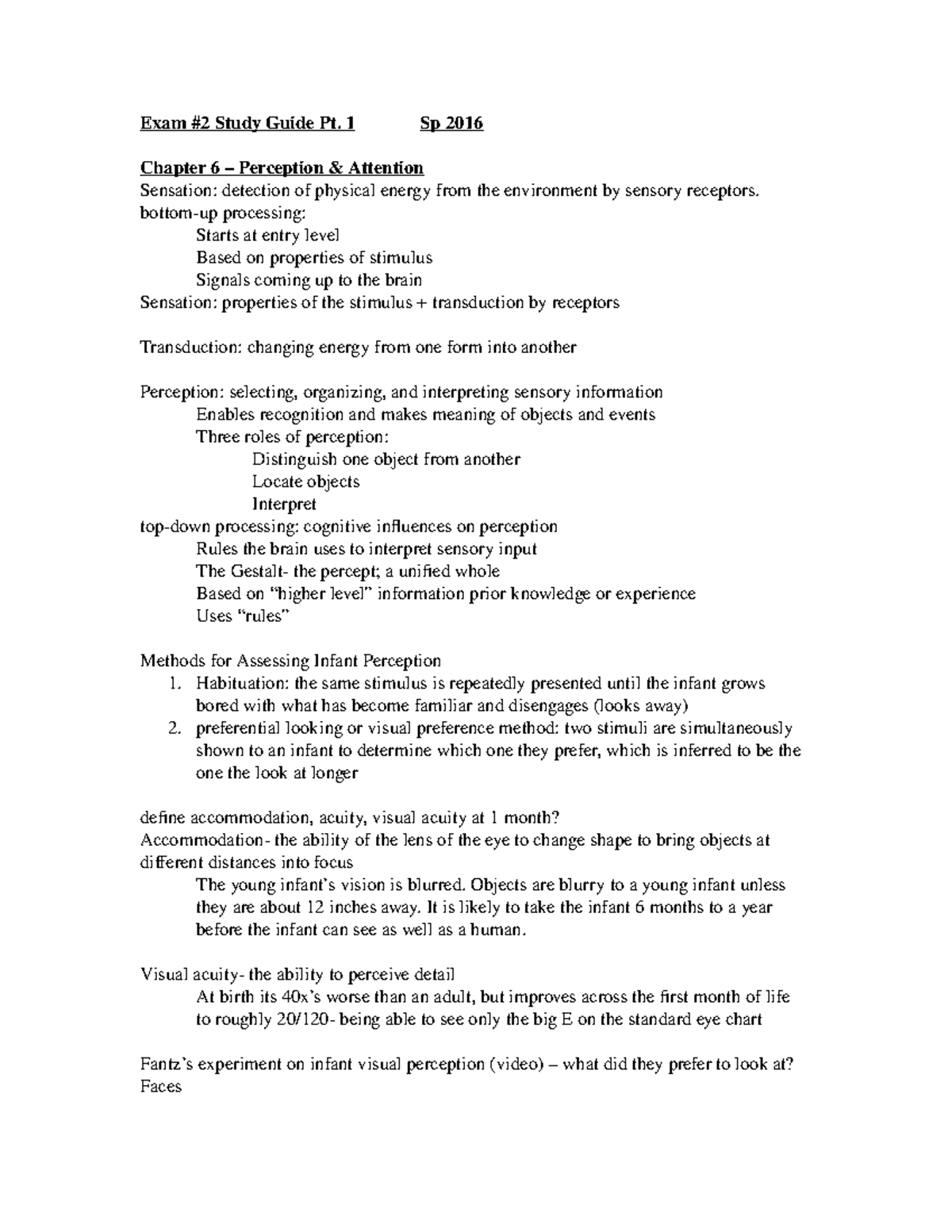Stdy guide ex 2 pt 1 Perception & Attention - Exam #2 Study Guide Pt. 1 ...