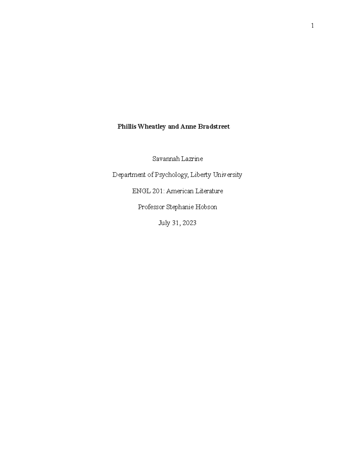 Phillis Wheatley And Anne Bradstreet-APA - Phillis Wheatley And Anne ...