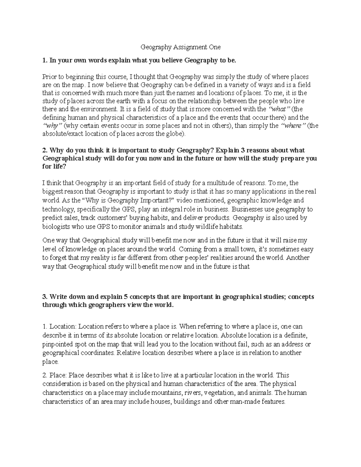 GEOG Video Notes - Professor: Dr. Peter A. Kyem - Geography Assignment ...