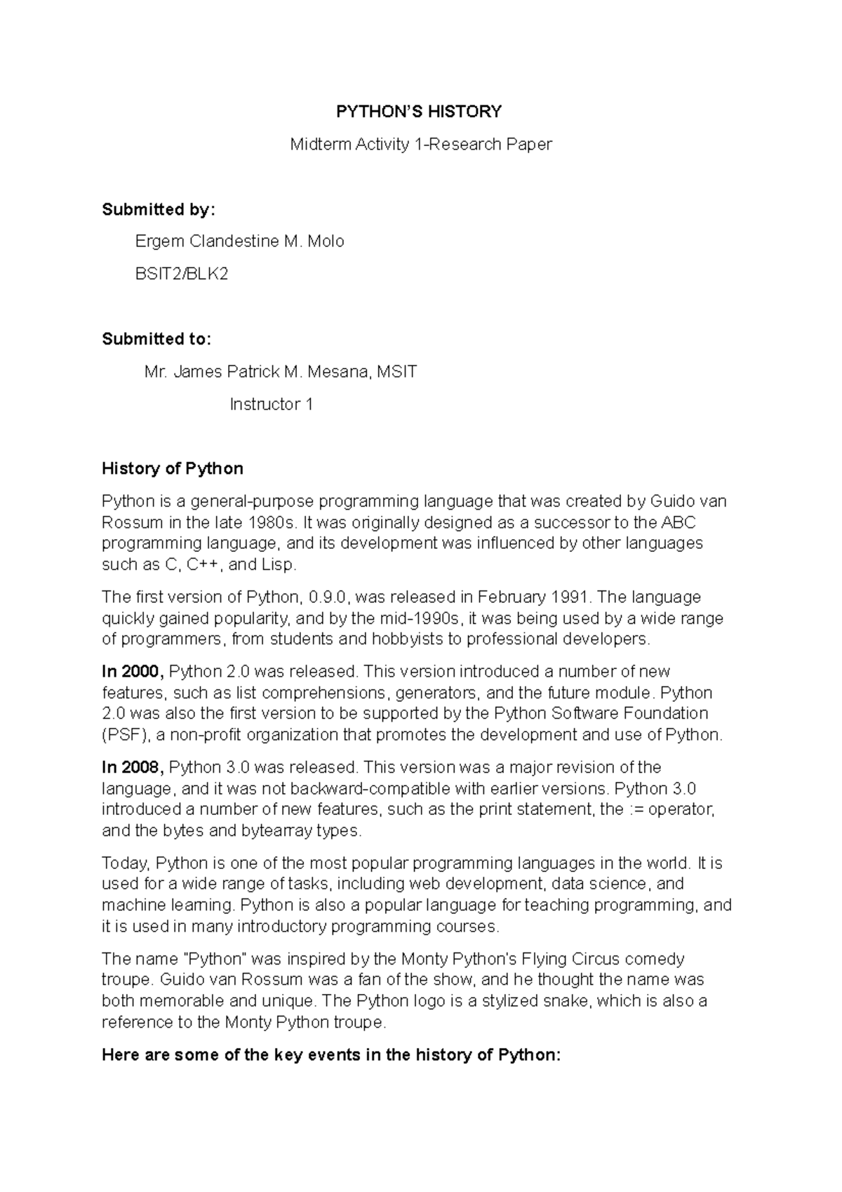 Activity 1 - bsbdjd - PYTHON’S HISTORY Midterm Activity 1-Research ...
