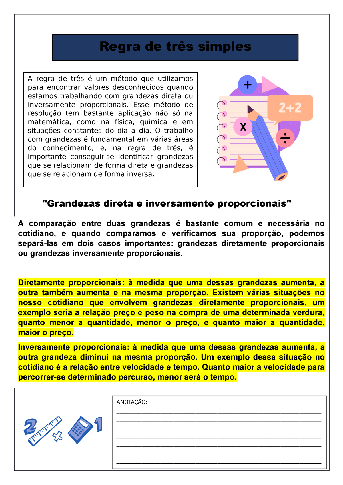 ATIVIDADE REGRA DE TRÊS- GRANDEZAS DIRETA E INVERSAMENTE - 1º ANO NÙCLEO E  INOVAÇÃO