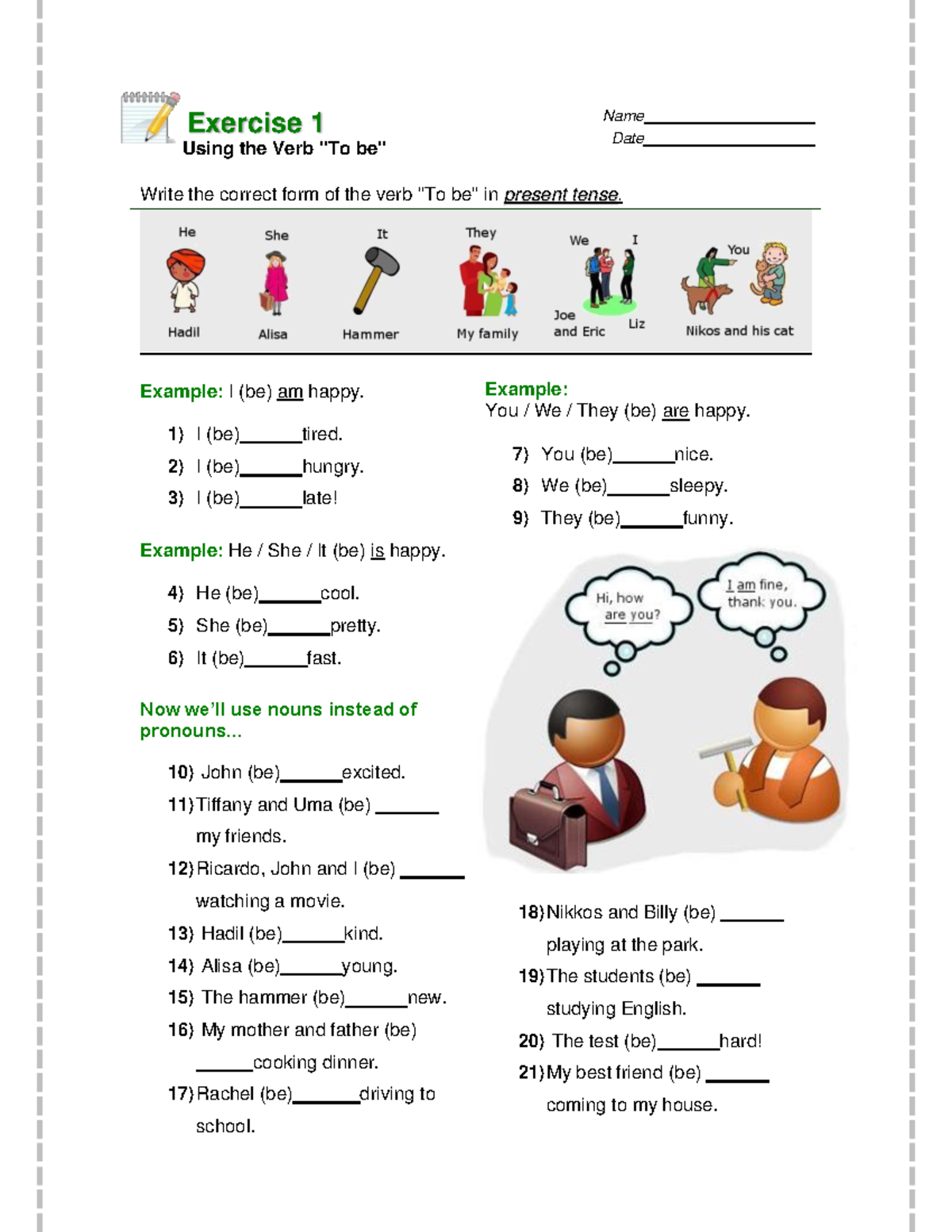 To Be Print worksheet - Ejercicios usando el verbo to be - Exercise 1 ...