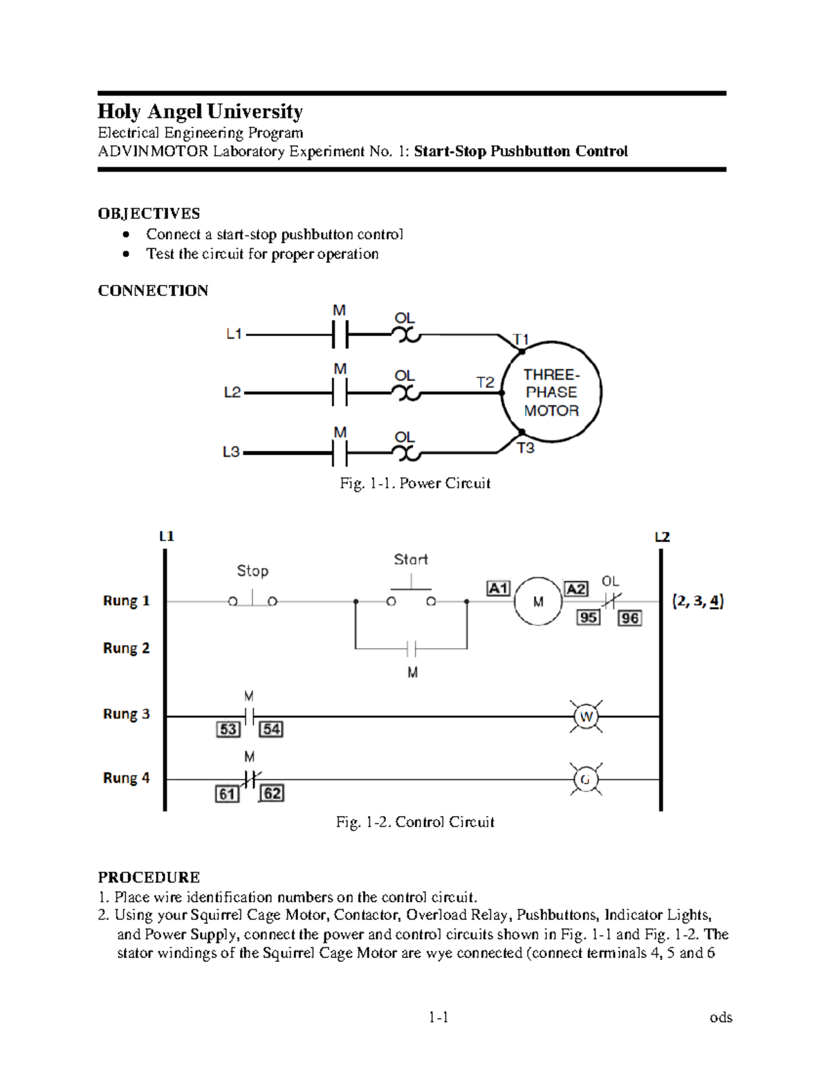 Experiment 1 Start Stop Pb Control 1 1 Ods Holy Angel University