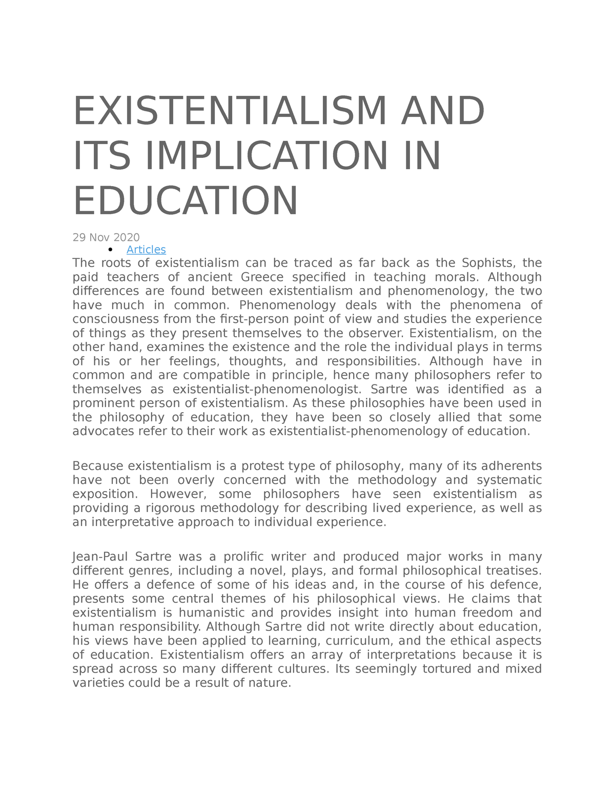 existentialism argumentative essay