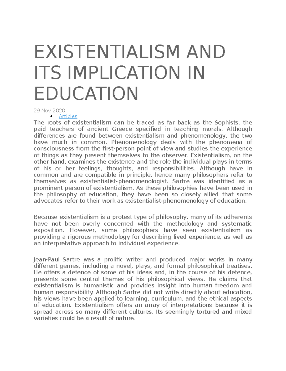 essay about existentialism philosophy