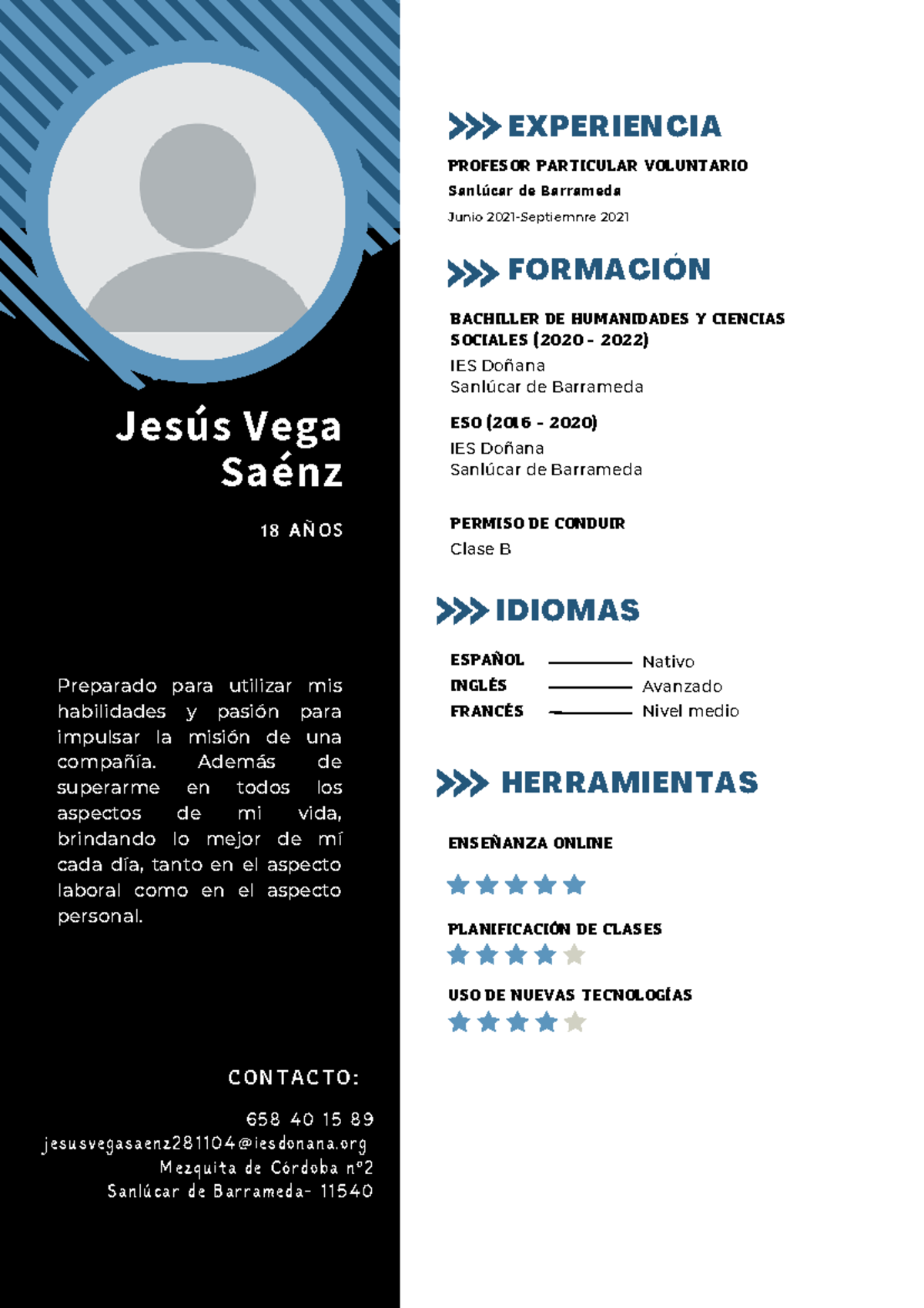 CV Currículum Vitae Moderno Azul y blanco - EXPERIENCIA Preparado para ...