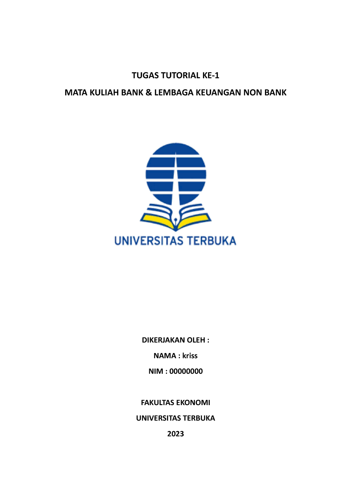 Tugas 2 Bank Dan Lembaga Non Bank - TUGAS TUTORIAL KE- MATA KULIAH BANK ...