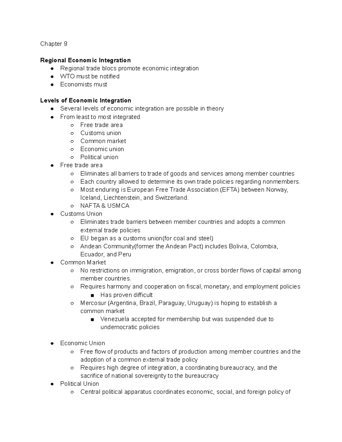 Chapter 9 - Chapter 9 Regional Economic Integration Regional trade ...