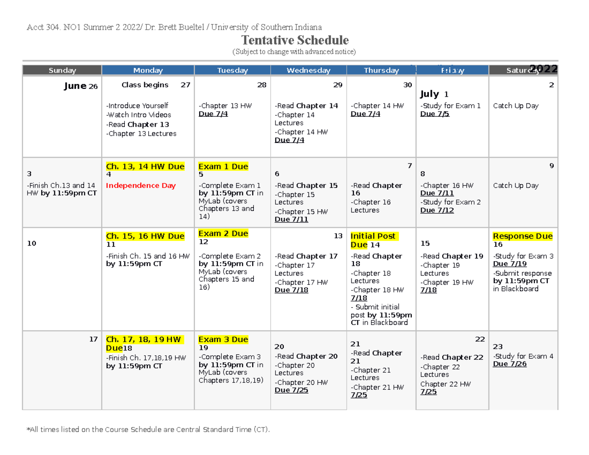 304 Course Schedule Summer 2 2022 Acct 304. NO1 Summer 2 2022/ Dr