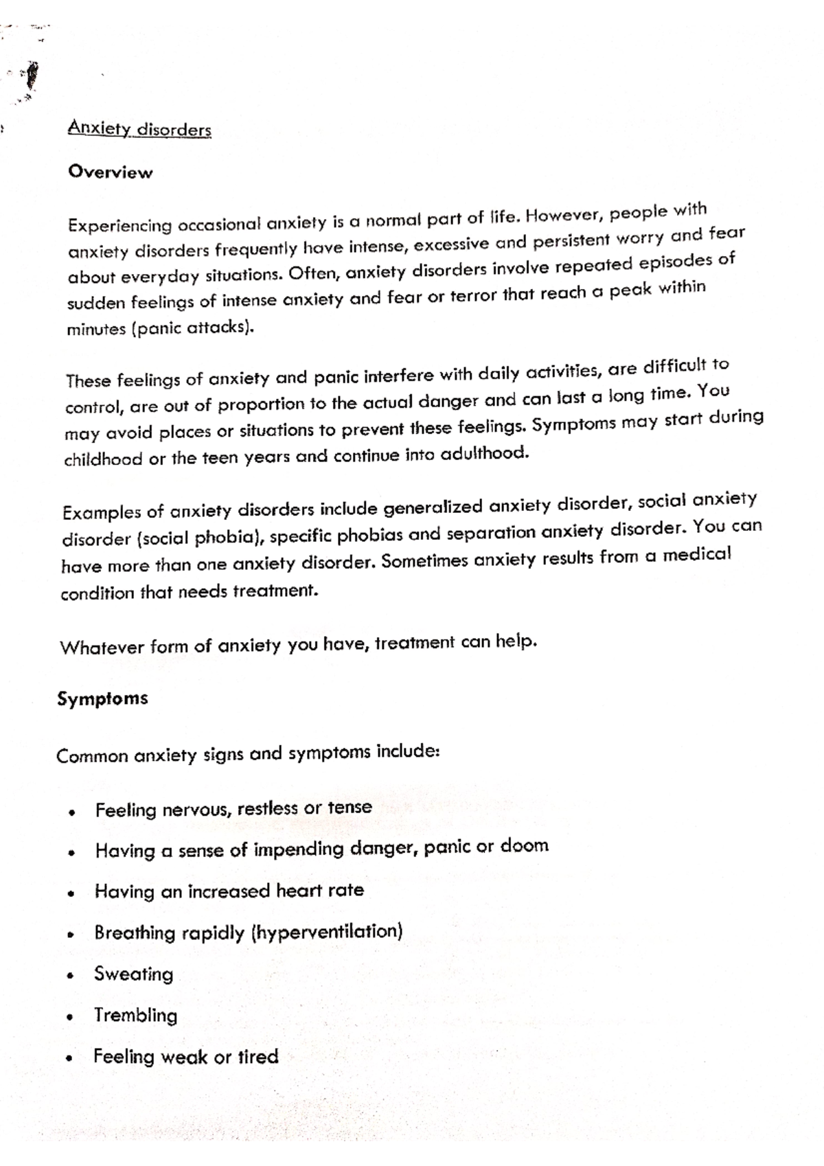 Anxiety Disorders-1 - Psychology Notes - Master of social work - Studocu