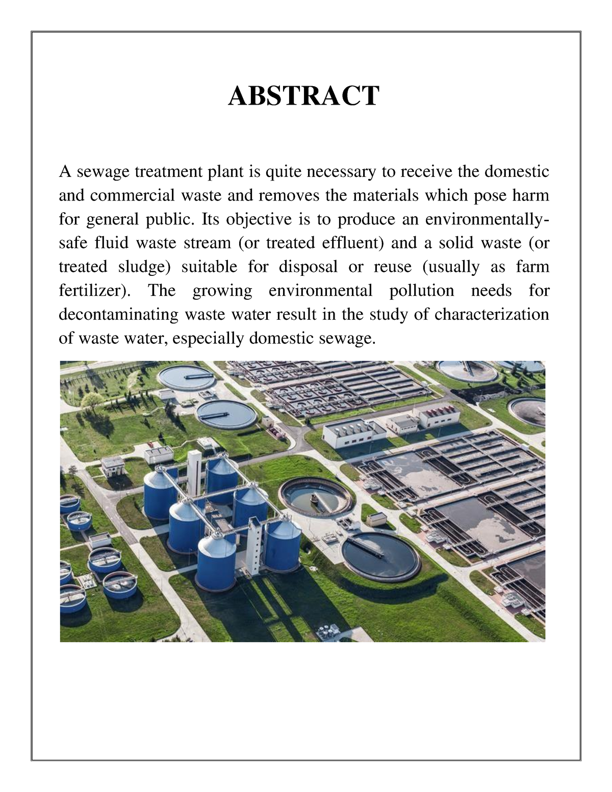 research paper on sewage treatment plant