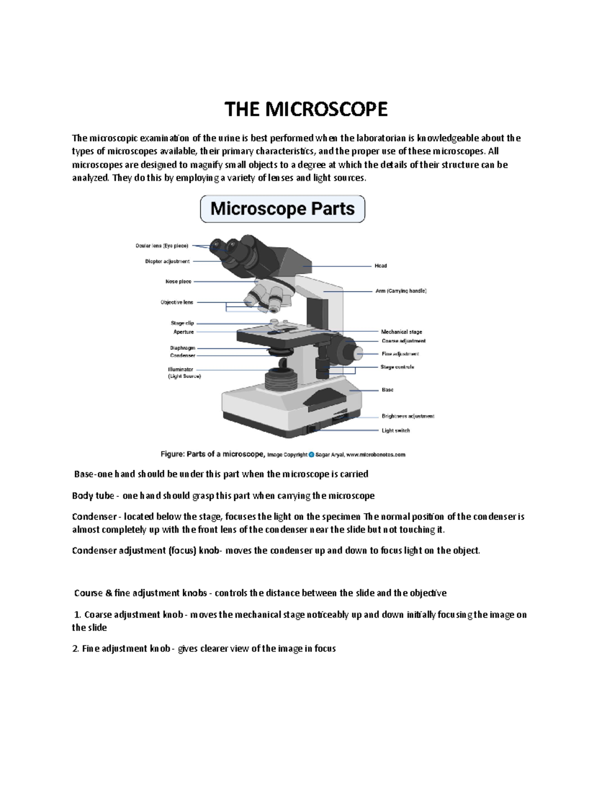 THE Microscope Laboratory - THE MICROSCOPE The microscopic examination ...