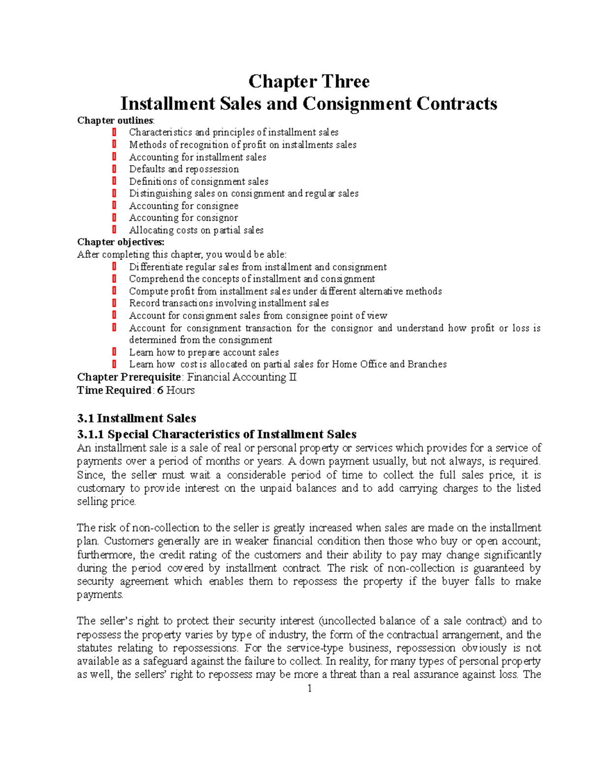 Advs Chapter Three - Lecture notes 4 - Chapter Three Installment Sales and  Consignment Contracts - StuDocu