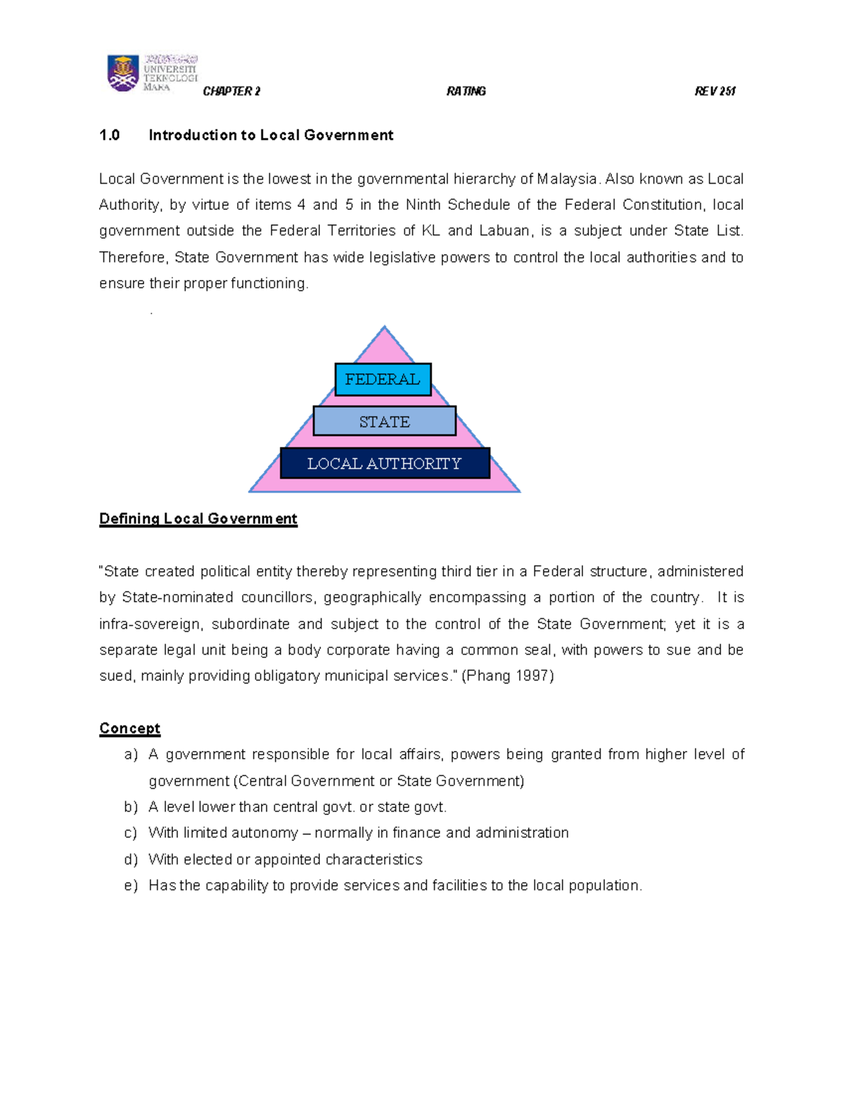 Chapter 2 Rating - 1 Introduction to Local Government Local Government ...