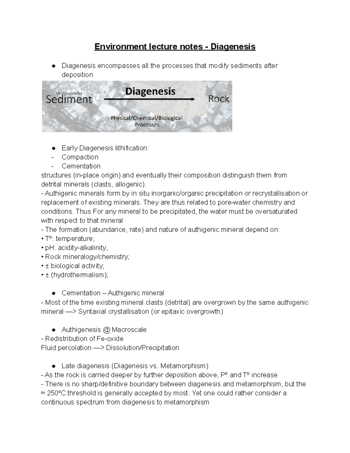 Environment lecture notes - Diagenesis - Authigenic minerals form by in ...