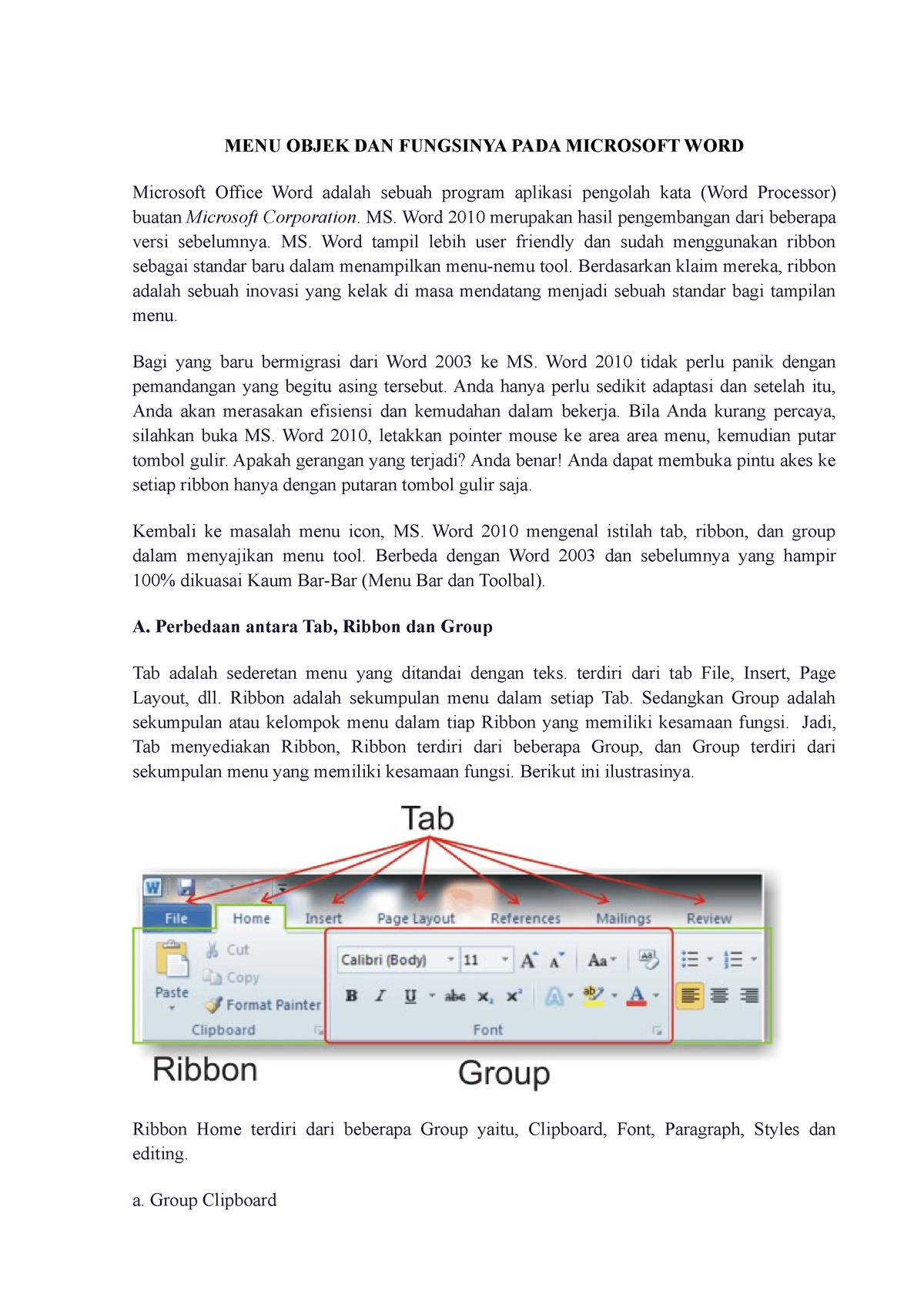 MENU Objek DAN Fungsinya PADA Microsoft WORD - MENU OBJEK DAN FUNGSINYA ...