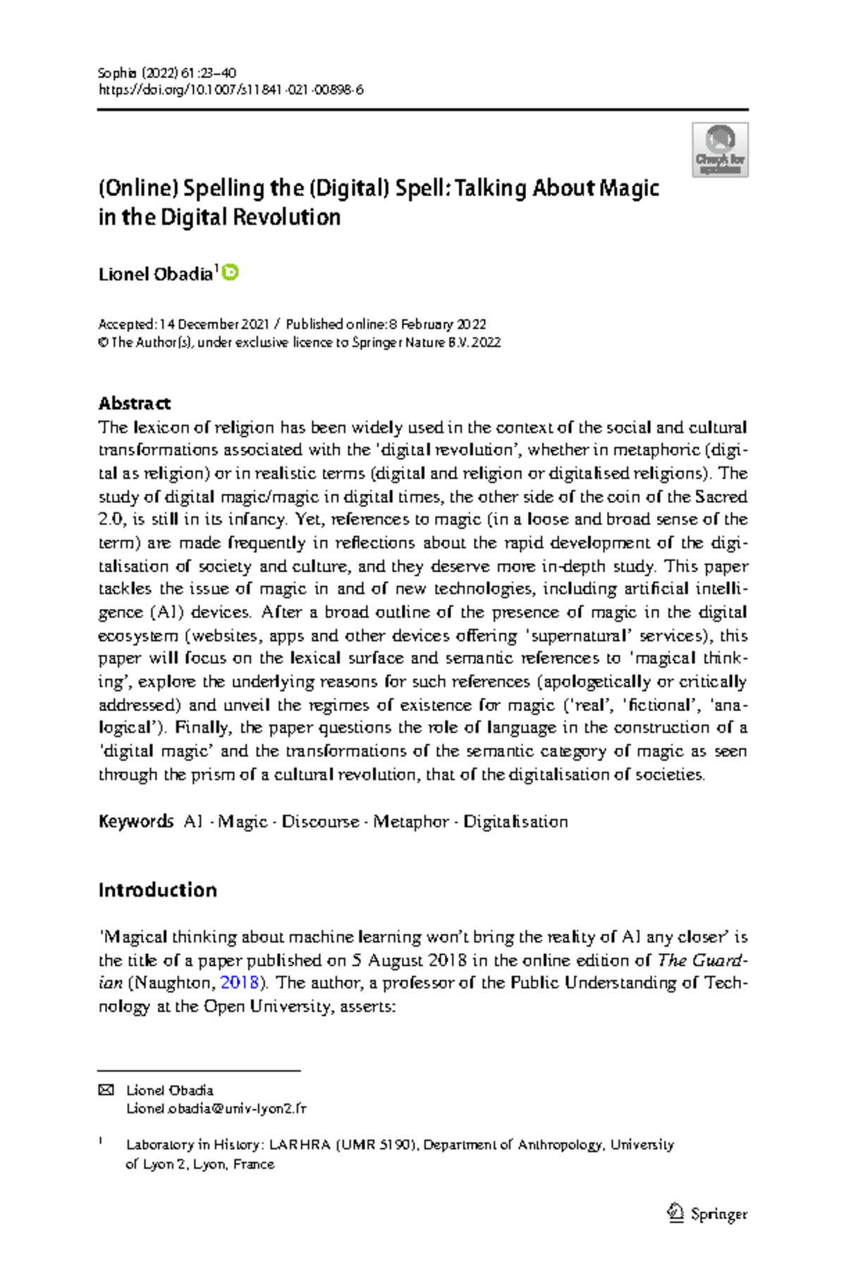 (Online) Spelling the (Digital) Spell- Talking About Magic - Vol ...