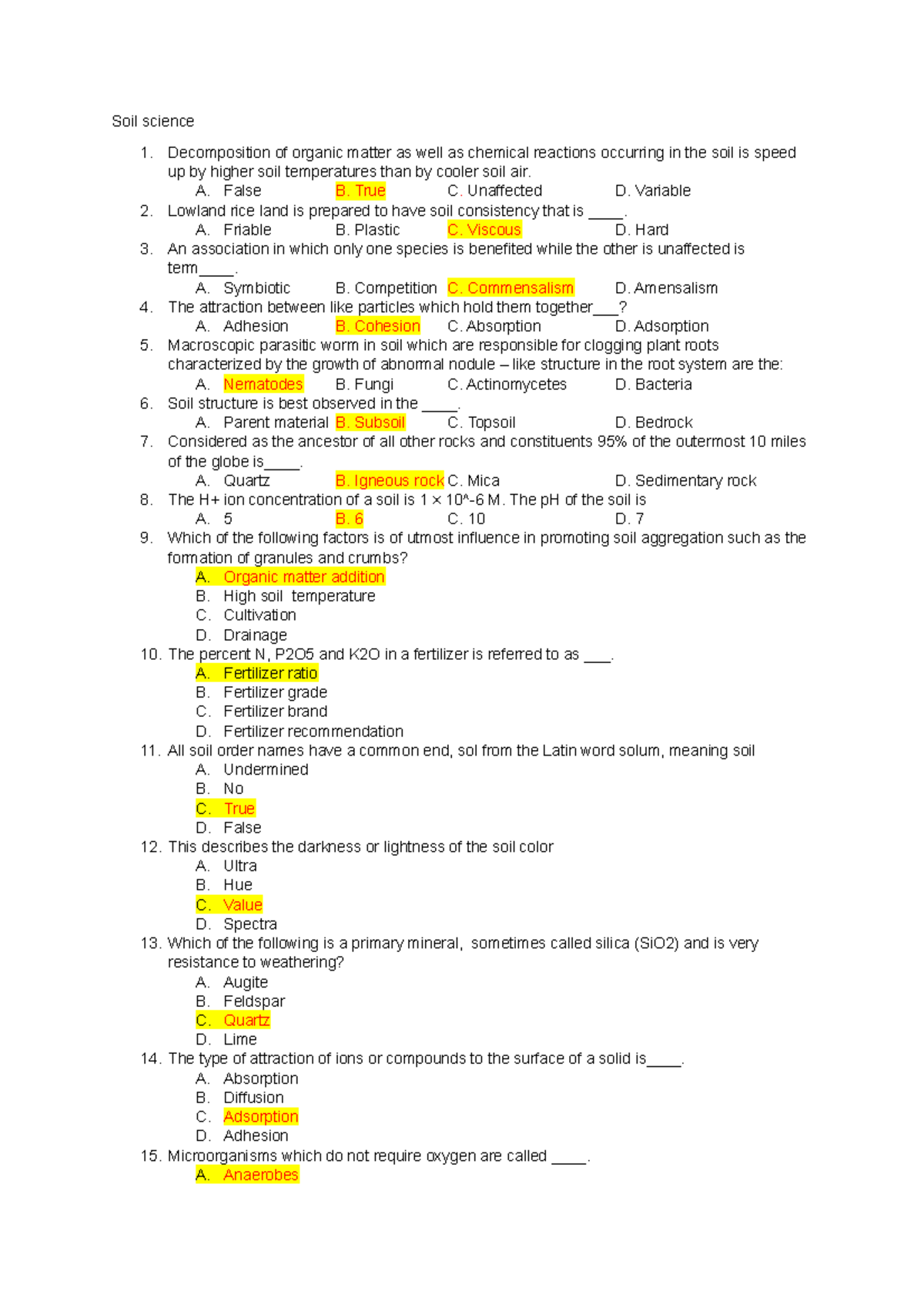 Soil Science 2019 LEA - Soil science 1. Decomposition of organic matter ...