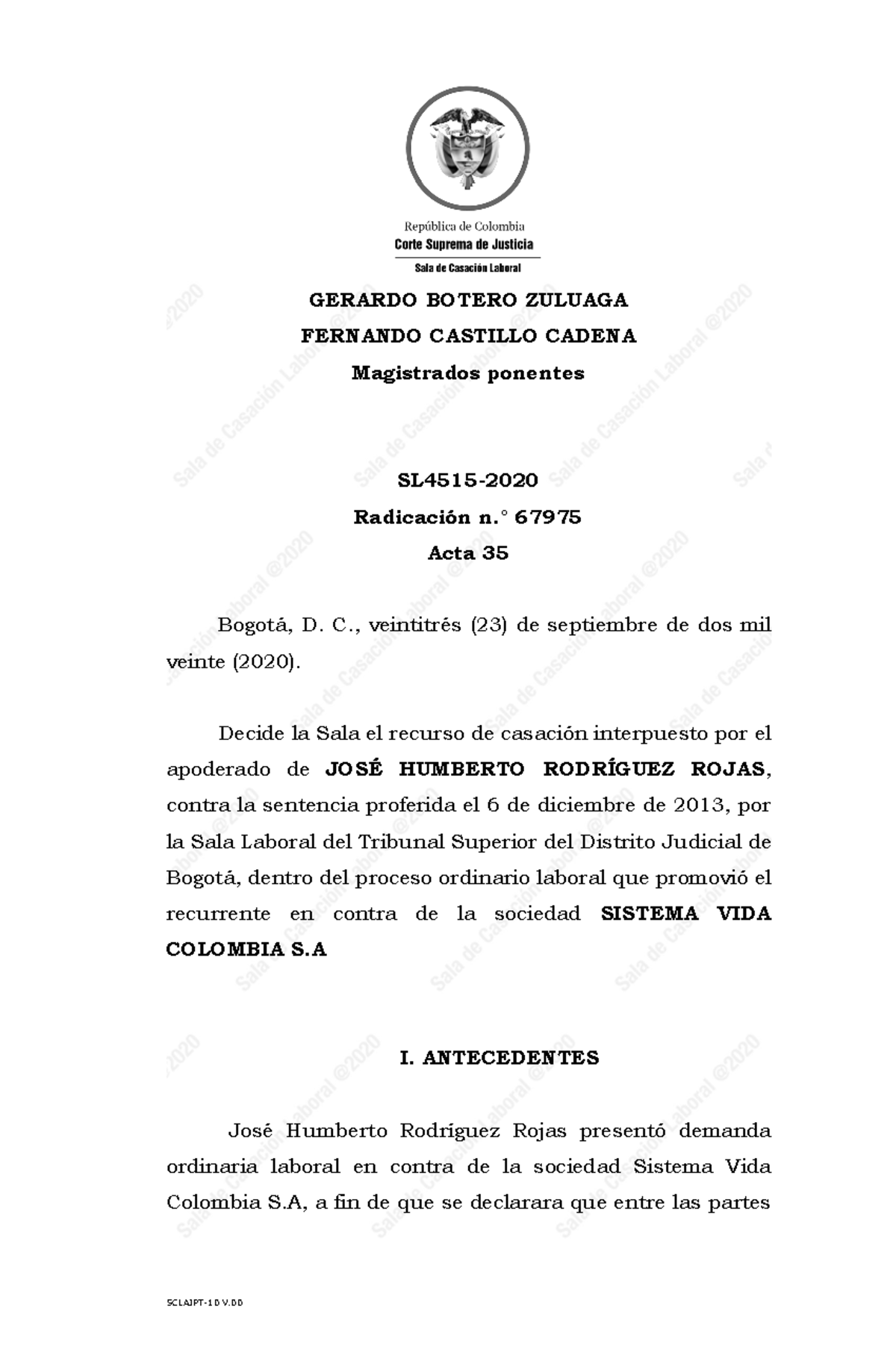 SL4515-2020 - Sentencias laborales - GERARDO BOTERO ZULUAGA FERNANDO