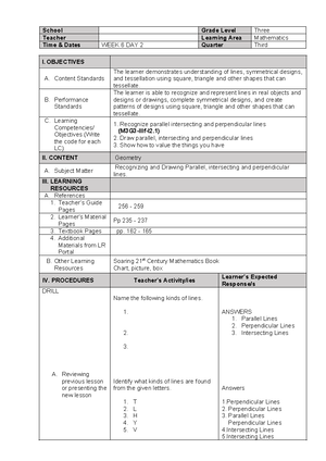 Day 1 - DETAILED LESSON PLAN G3 MATHEMATICS - School Grade Level Three ...