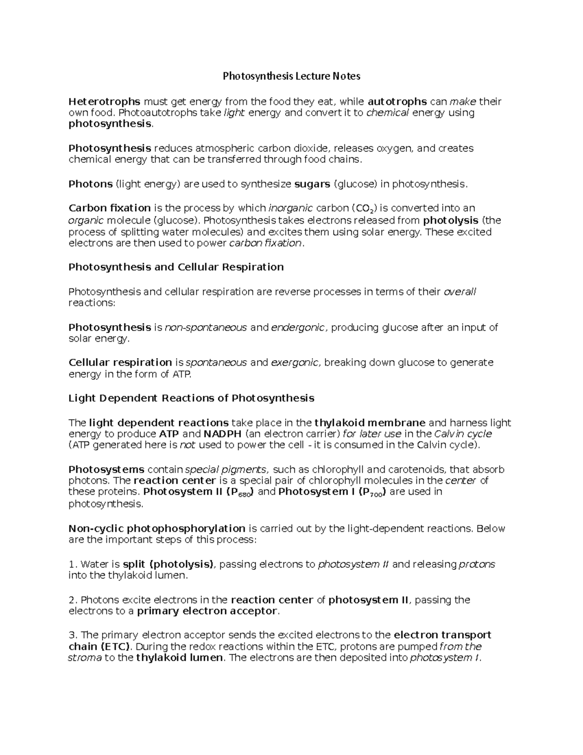 Photosynthesis Lecture Notes - Photosynthesis Lecture Notes ...