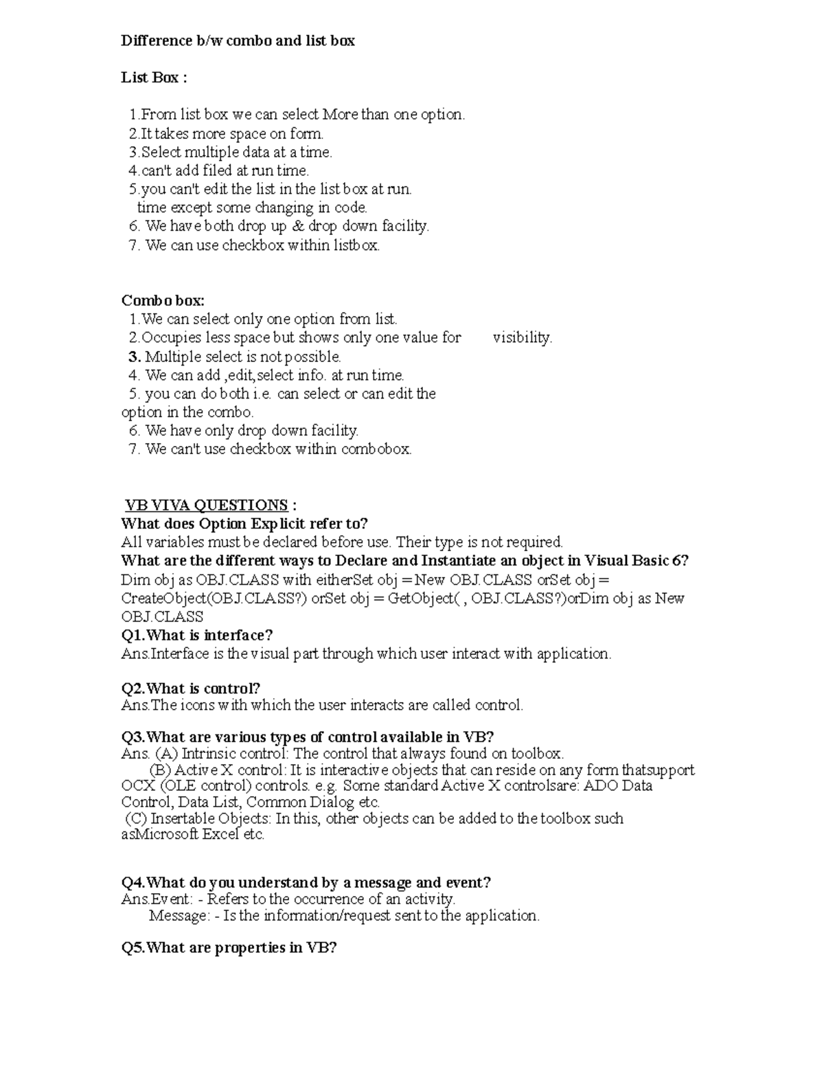 VB viva Difference b/w combo and list box List Box 1 list box we