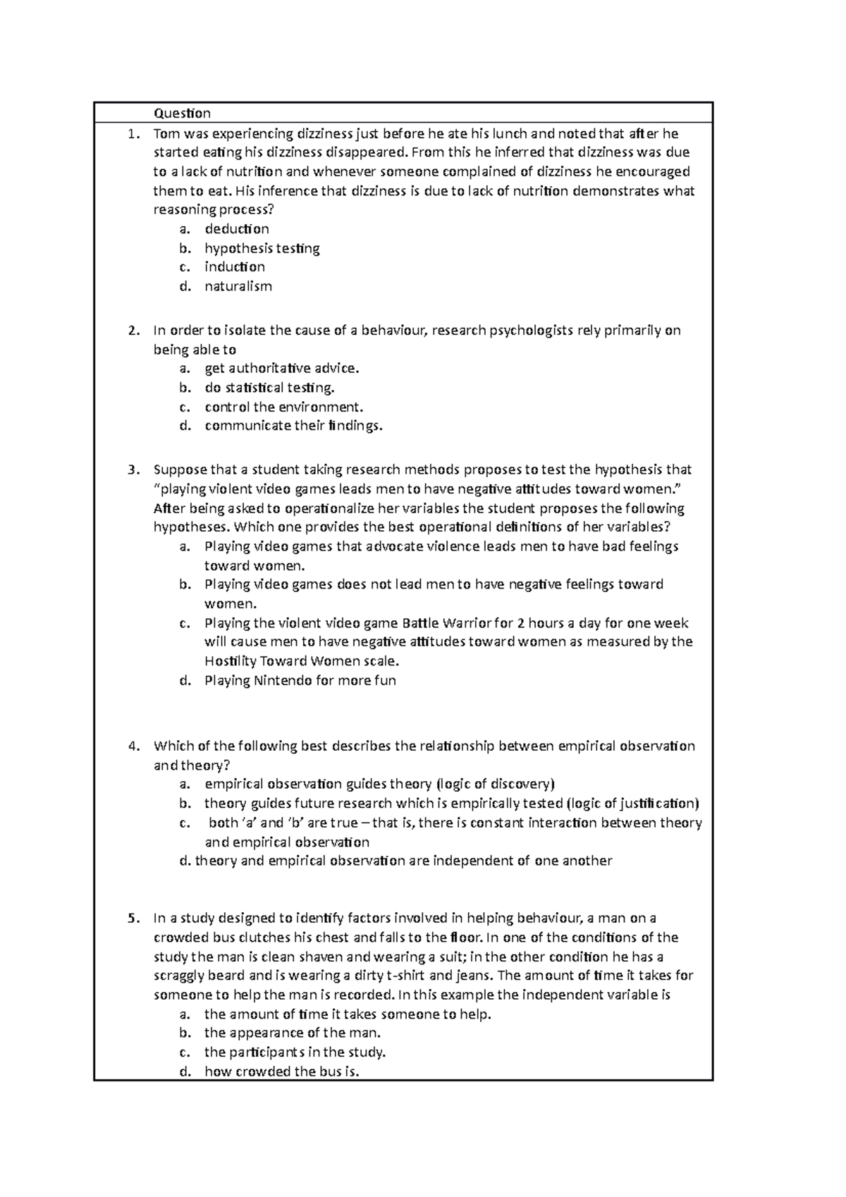 PYB210 Practice Quiz - Question Tom was experiencing dizziness just ...