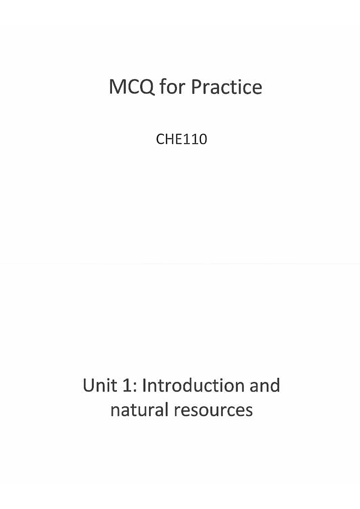 CHE100 MCQ Questions - unit 1, unit 1 and unit 3 mcq practice question ...