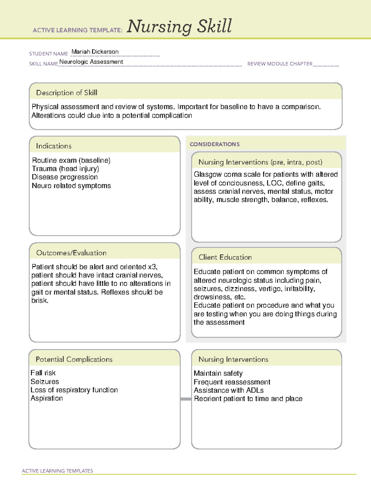 Neurological Assessment Active Learning Templates Nur - vrogue.co