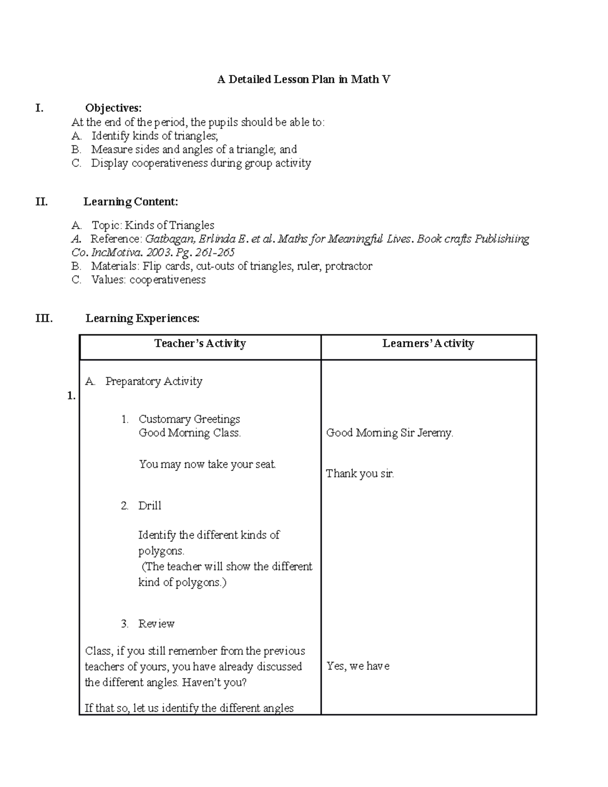 Lesson Plan in Math V(demo) - A Detailed Lesson Plan in Math V I ...
