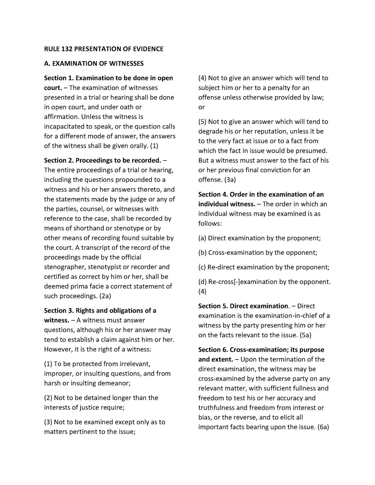 RULE 132 And 133 - Evidence - Rules - RULE 132 PRESENTATION OF EVIDENCE ...