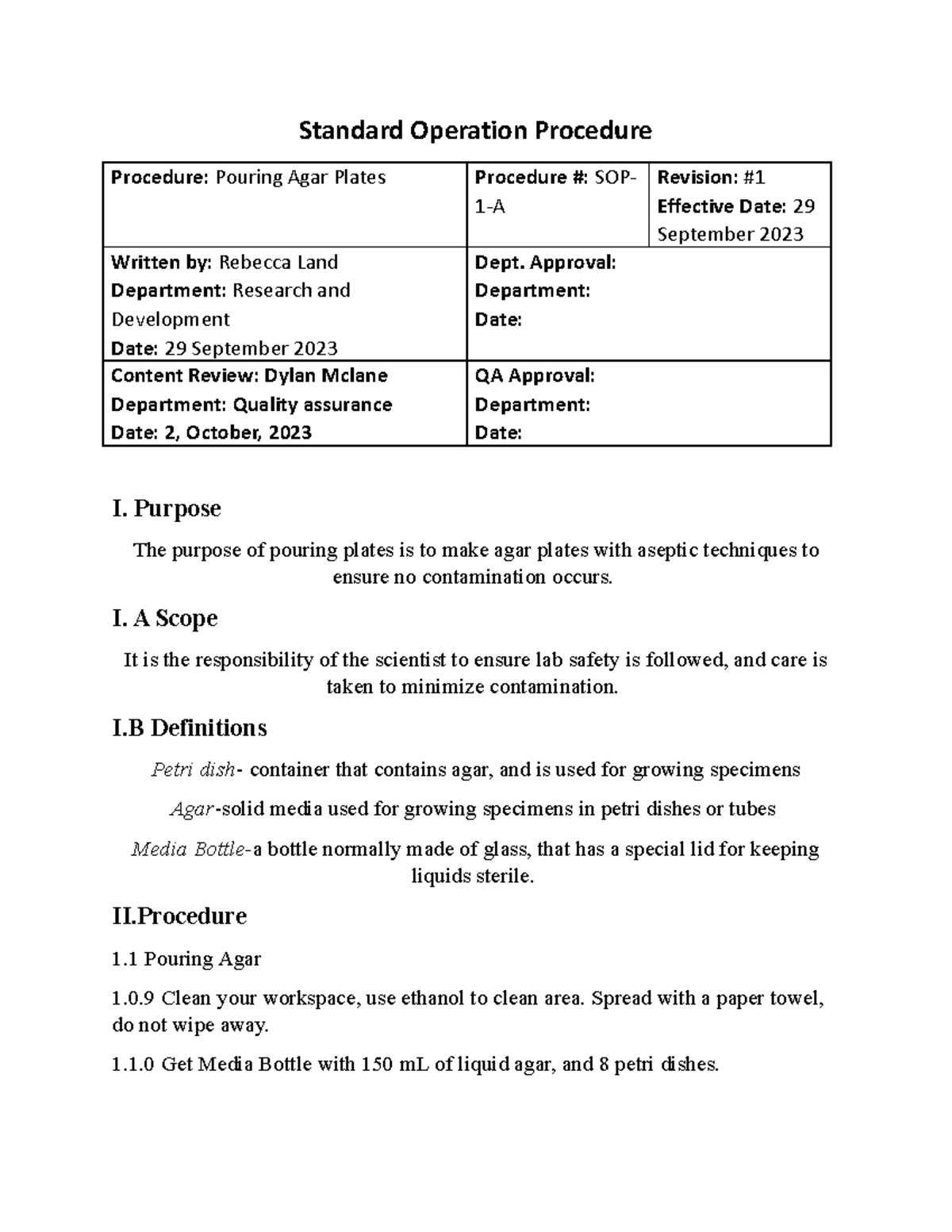 SOP pour plates r1 - Standard Operating Procedure example - Standard ...