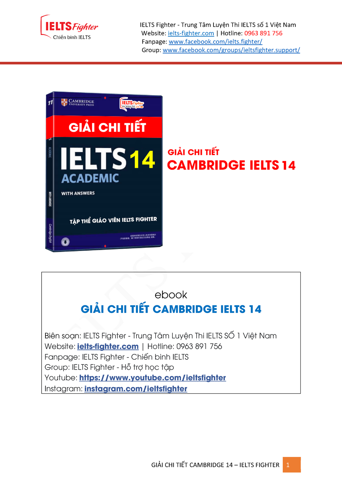 Cambridge Ielts 14 Ielts Fighter - Giải chi tiết - Website: ielts-fighter | Hotline: 0963 891 756 - Studocu