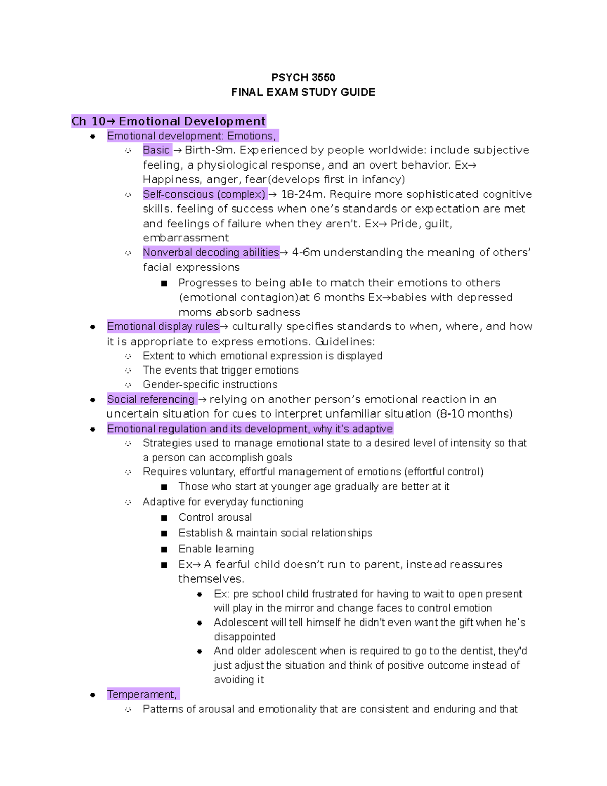 Psych 3550 Final - PSYCH 3550 FINAL EXAM STUDY GUIDE Ch Emotional ...